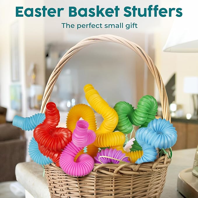 BUNMO Easter Gifts for Toddlers - Pop Tubes - Sensory Fidget Toys - Creative Learning - Hours of Fun for Kids - Easter Stuffers - Tons of Ways to Play - Non-Mouthable 3+ - 30 Pack Large