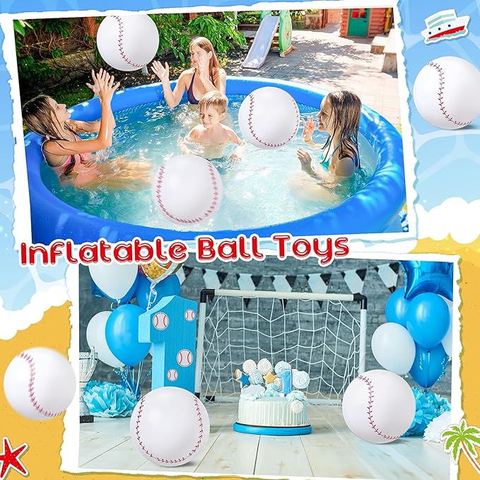 24 Pack Inflatable Baseball Beach Ball Pre-12 Inch Small Blow up Beach Balls Baseball Bulk Inflatable Balls for Summer Swimming Pool Ball Beaches Game Toys Outdoor Sports Events Baseballs Party Favors