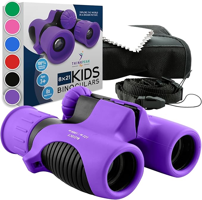 Think Peak Purple Binoculars Science Toy for Kids Ages 3-12 Years - Real Compact Outdoor Adventure & STEM Educational Nature Hiking Explorer for Bird Watching, Camping Children’s Birthday Gift