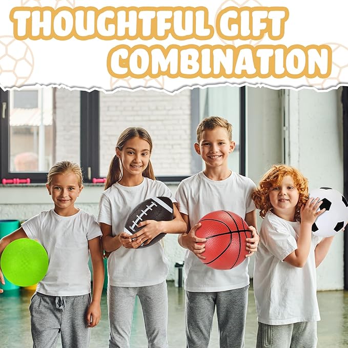 Operation Christmas Balls Bulk with Pump for Kids 5" Deflated Soccer Basketball Football 6.3" Playground Balls Christian Charity Donation Supplies for Toddlers Indoor Outdoor