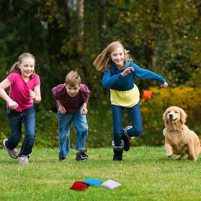 32 Pack Bean Bags Toss for Kids Cornhole Bean Bags Colorful Bean Bags for Tossing Canvas Toss Bags Hand Toy Toss Games Weights for Outdoor Yard Games, Assorted Colors (Bright Colors, 3.15 x 3.15 Inch)