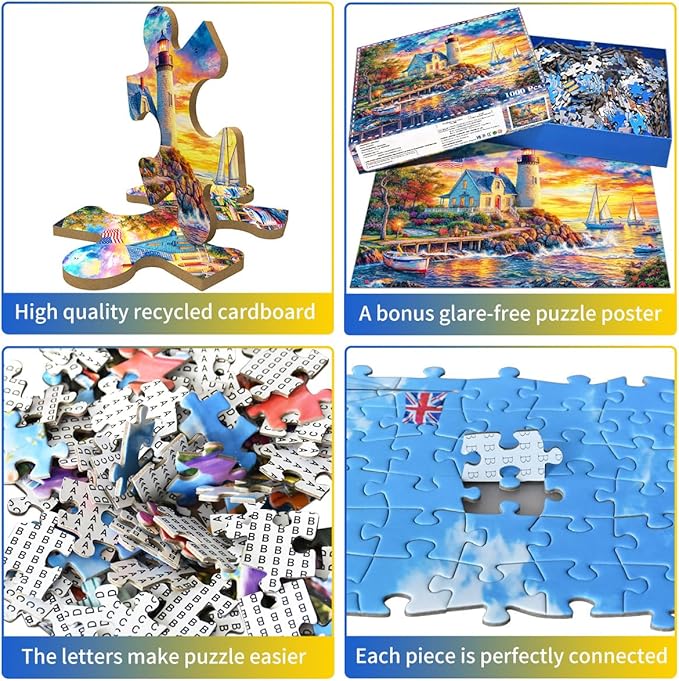 HUADADA 1000 Piece Puzzles for Adults - Sunset Lighthouse - Jigsaw Puzzles for Adults 1000 Piece Educational Games Colorful Puzzles for Home Decoration