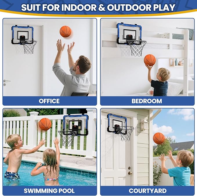QDRAGON Mini Basketball Hoop, Over The Door Indoor, with 3 Balls/Inflator/Breakaway Rim, Basketball Toy Gifts for Kids and Adults, Suit for Bedroom/Office/Outdoor