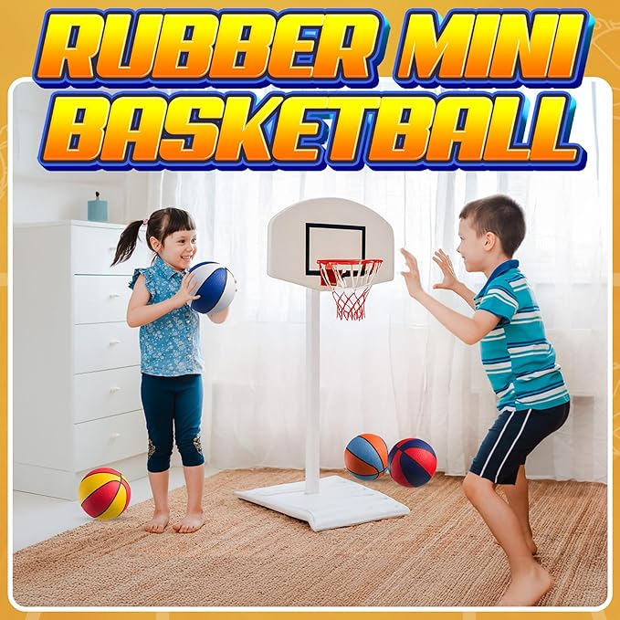 Rubber Mini Basketballs 7 Inch, Size 3 (Pack of 12) - Assorted Colors Indoor or Outdoor Basketball for Kids, Boys & Girls, for Small Hoops, Pool, Game Prizes, Arcade Games, and Party Favors with Pump