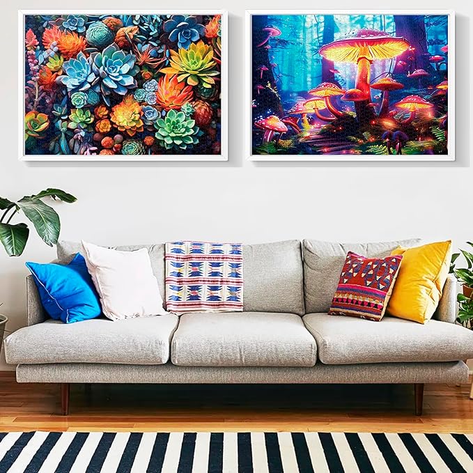 2 Pack Puzzles for Adults 1000 Pieces-Succulents and Mushrooms Difficult Jigsaw Puzzles for Adults,Hard Jigsaw Puzzle Decorations DIY Leisure Game Toy Suitable Family Friends(27.5x20 inches)