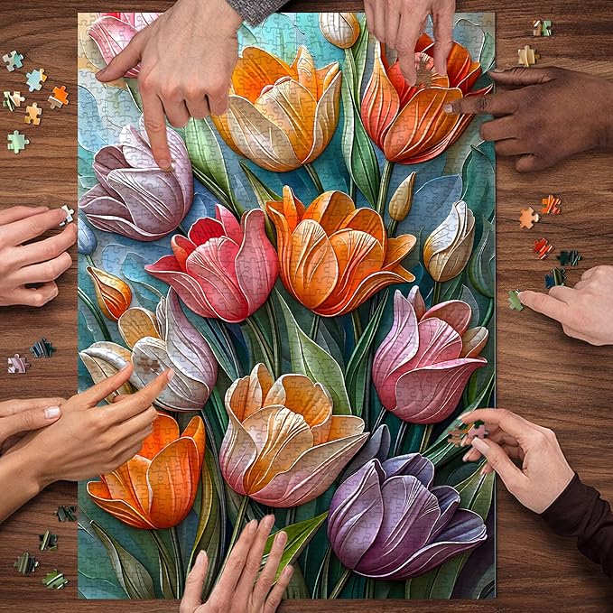 Tulips Flower Puzzles for Adults 1000 Pieces, Unique Floral Puzzle Art, Hard Plant Puzzle, Colorful Tulip Challenging Jigsaw Puzzles for Adults
