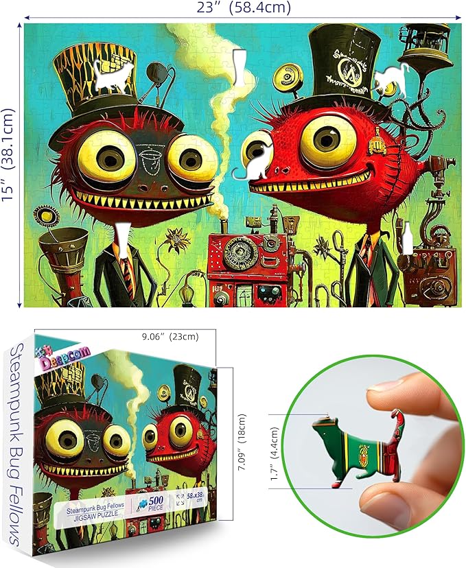 500 Pieces Steampunk Fantasy Characters Jigsaw Puzzle for Adults, Victorian-era Industrial Mechanical Elements, Whimsical Artwork & Brain-Teasing Entertainment