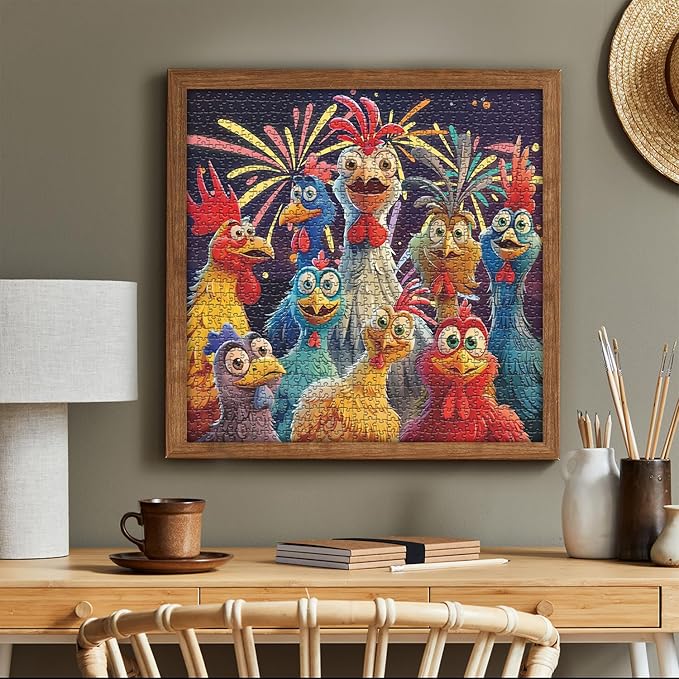 Chicken Puzzles for Adults 1000 Pieces, PICKFORU Happy Chicken Jigsaw Puzzle 1000 Pieces, Funny Rooster Hard Difficult Thanksgiving Puzzle as Wall Art