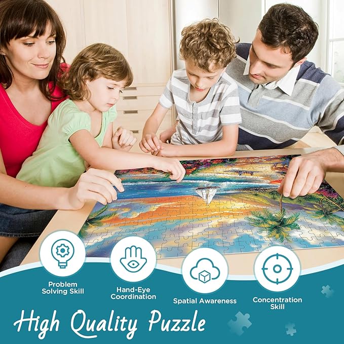 300 Pieces Puzzles for Adults, Summer Beach Jigsaw Puzzles 300 Pieces Puzzles for Adults Kids, Colorful Sunset Boat Jigsaw Puzzles, Birthday and Holiday Challenging Gift Toy 20.5x15 in