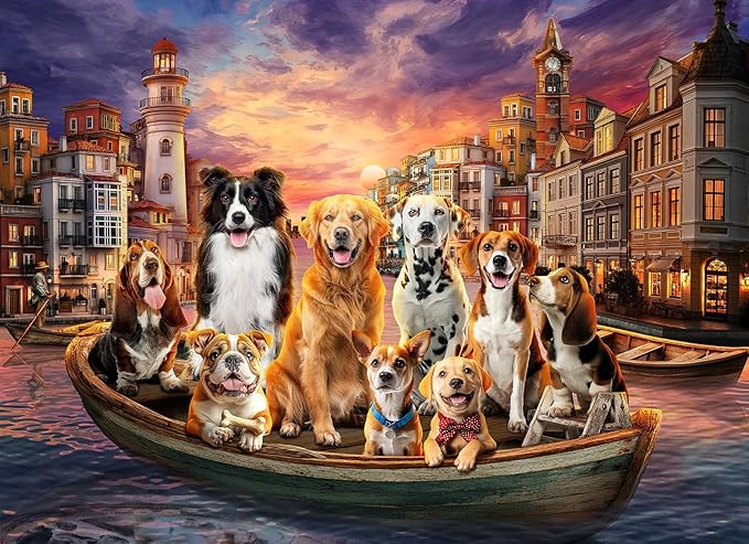 Sunset Dogs Jigsaw Puzzles for Adults 1000 Pieces, Difficult Puzzles Perfect for Game Night, Great Gift Idea, Size 26.65 x 19.25 in