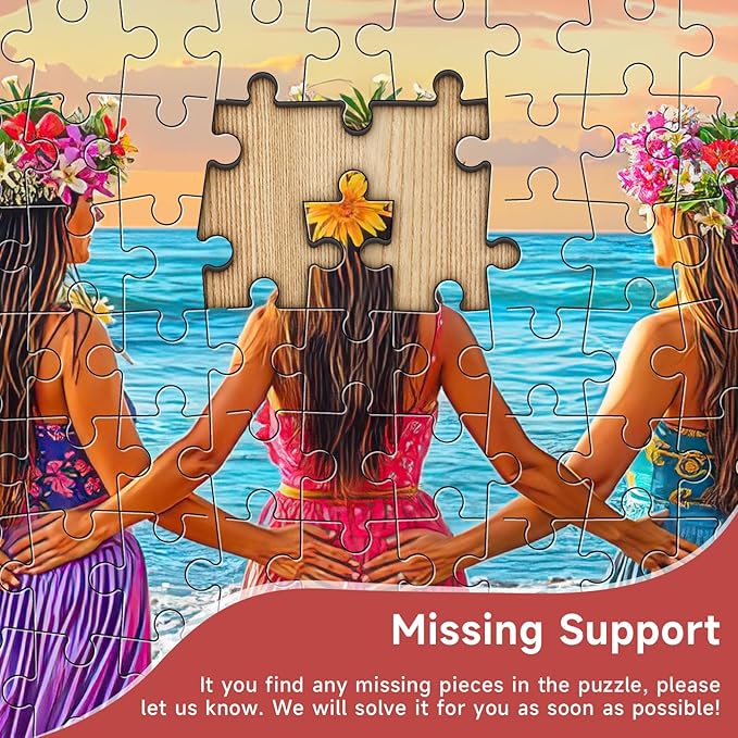 Hawaiian Hula Dancers Sunset 1000 Piece Jigsaw Puzzle for Adults - Tropical Beach Scene with Poster & Lettered Back, 28"x20" Panoramic HD Quality, Unique Gift for Travel & Nature Lovers