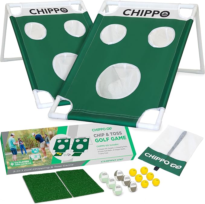 Chippo GO Portable Backyard Golf Chipping Game Set – Lawn, Beach & Tailgate Chip & Toss 2-in-1 Golf Game (2 Targets, Mats, Foam Balls, Chippo Sacks, Carry Bag) – Fun Outdoor Game for Families