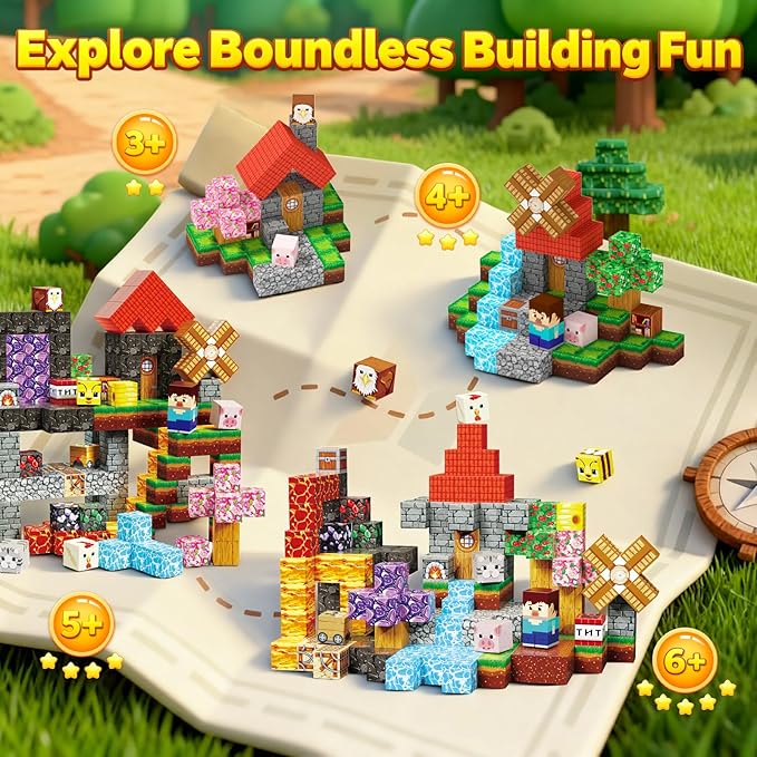 200PCS Magnetic Building Blocks 0.8inch STEM Toy for Kids 3+ Toddler Educational Construction Gift for Boys & Girls (Forest-200pcs)