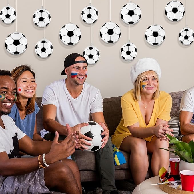 24 Pcs Inflatable Mini Soccer Balls Soccer Party Decorations Small Soccer Balls with Hanging Rope Hooks Summer Swimming Pool Beach Ball Water Games Blow up Sport Toys Beach Birthday Party Decorations
