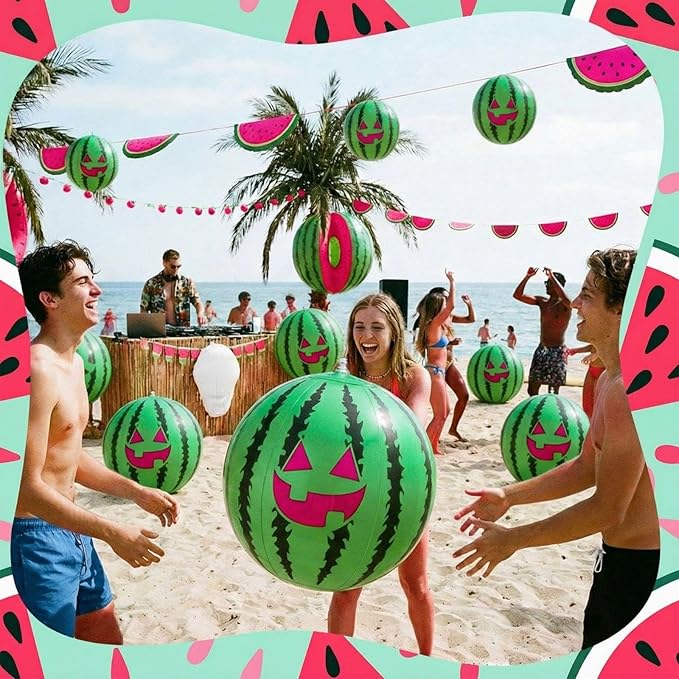 12 Pcs Watermelon Beach Balls Bulk with Jack O Lantern Face 7.87 Inch Inflatable Watermelon Swimming Pool Balls Summer Frights Decor for Summer Swimming Pool Water Games Party Favors