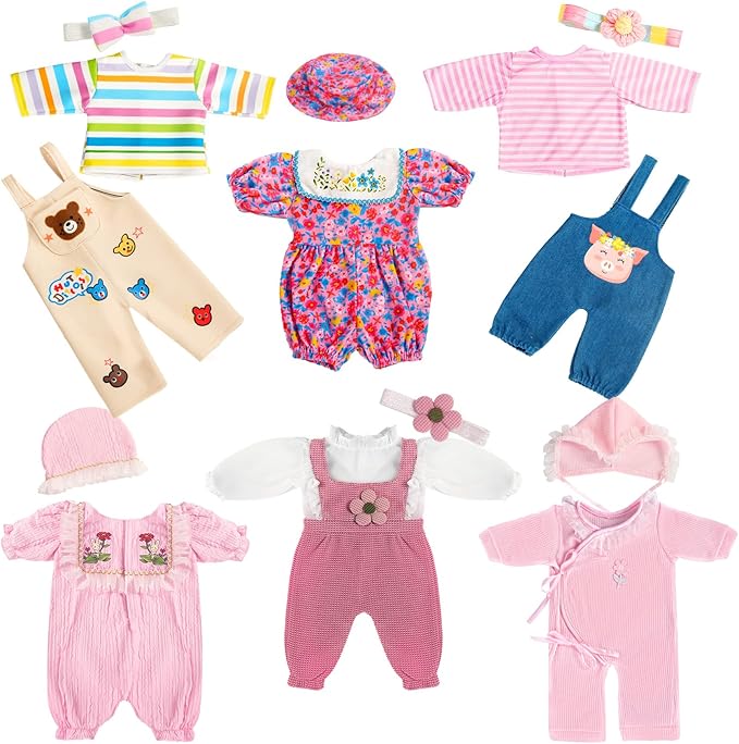 WONDOLL 6 Sets 14-16 Inch Baby Doll Accessories & Clothes - Dress Outfits Headbands Accessories fits New Born 43cm , 15 inch Baby Doll(no Doll