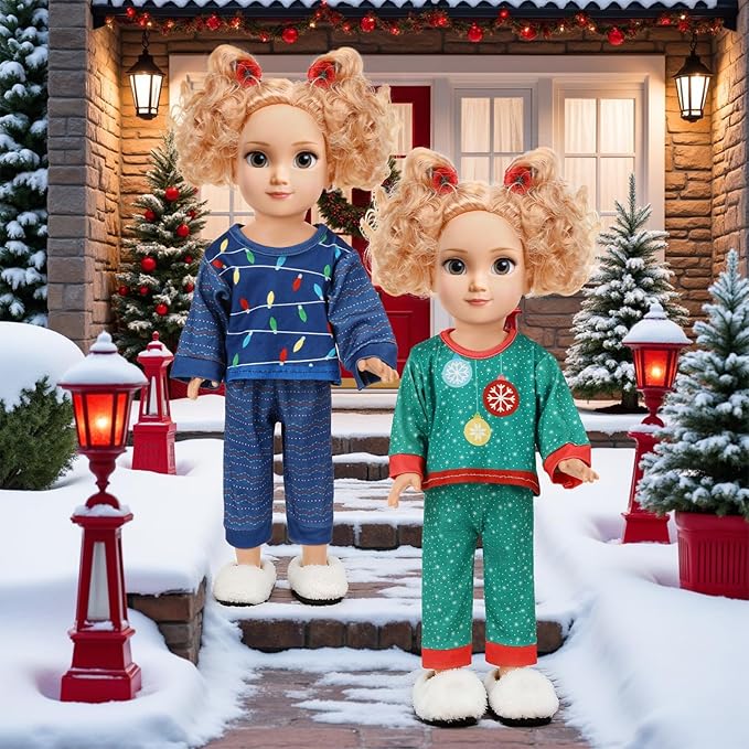 JANYUN 6 Set 18 Inch Doll Clothes and Accessories, Christmas Pajamas Set for 18 Inch Doll for Birthday