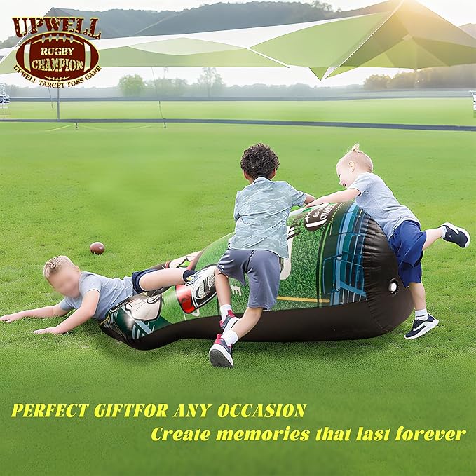 UPWELL Inflatable Football Target Set - 6ft Blow Up Toy for Fun Toss Games, Soft Footballs, Indoor/Outdoor Play, Perfect for Kids' Birthday Parties & Backyard Carnival Games