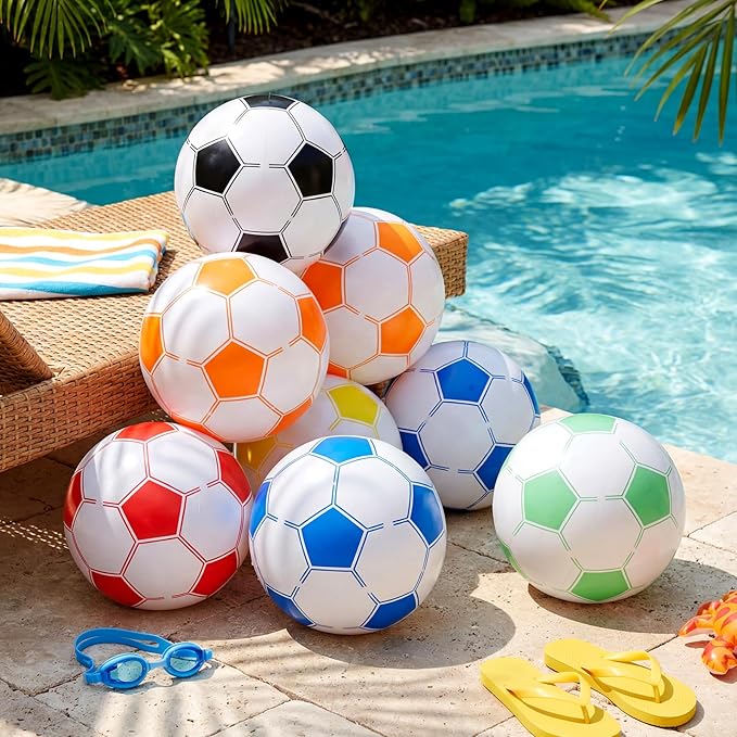 Sosation 8 Pcs Inflatable Sports Balls 16 Inch Inflatable Beach Ball Blow up Sports Party Decorations Swimming Pool Summer Pool Toys for Indoor Outdoor Beach (Multicolor Soccer Ball)