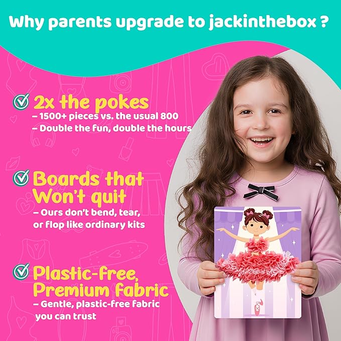 jackinthebox Poke Poke Art for Kids - Fashion Theme, Mess-Free Fabric Art and Craft, Flower Pressing Kits, Easter Gifts for Girls Ages 4 5 6 7 8