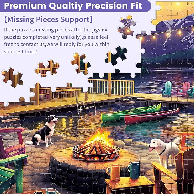500 Pieces Dog Puzzles for Adults, Evening Bonfire Puzzle for Adults Seniors, Retro Style Puzzle 500 Pieces, Gift for Birthday, Home Decor, Fun for Family Entertainment(20.5 * 15 in)