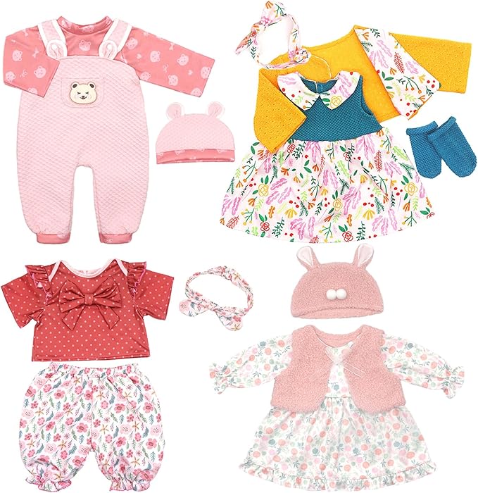 Reborn Doll Clothes and Accessories for 20-22 Inch Dolls, 4 Sets Baby Doll Clothes Outfits