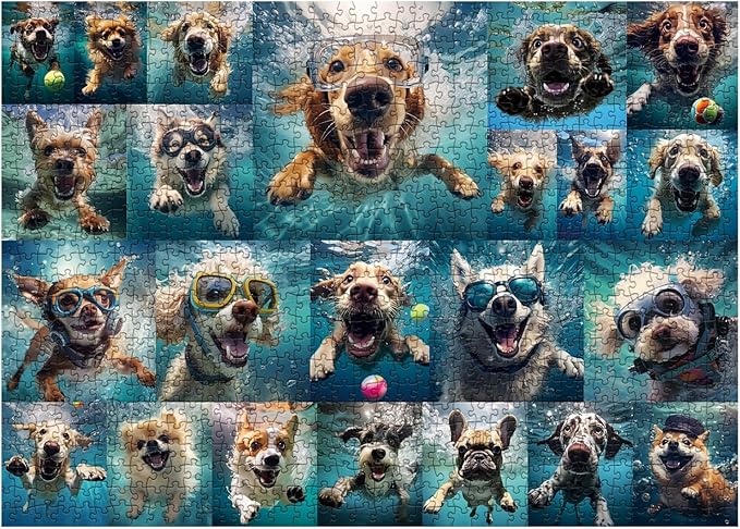 Dog Jigsaw Puzzle for Adults 1000 Piece, Funny Puppy Animal Jigsaw Puzzles, Fun Cool Silly Puzzle with Underwater Dogs