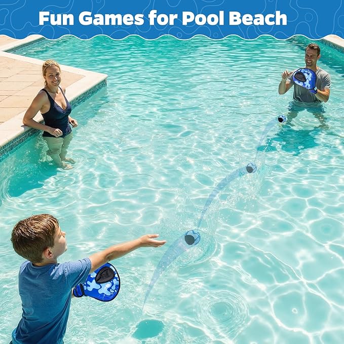 Ayeboovi Water Baseball Gloves Bouncing Ball Set for Beach Toys Pool Games,2 Baseball Style Glove for Catch Skipping Ball, Birthday Gift for Boy Girl Kid Age 8-12 & Adult Teen, Blue