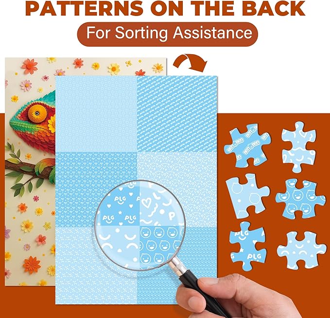 BenBen Puzzles for Adults 500 Pieces, Floral Chameleon Jigsaw Puzzles with Patterns on Back, Challenging Animal Puzzle for Family Game Night, Home Décor