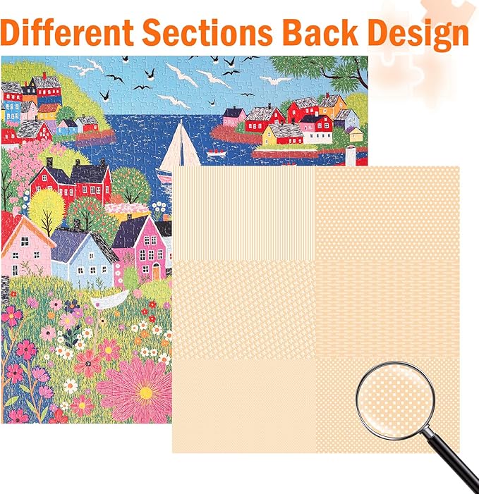 Jigsaw Puzzles for Adults 1000 Pieces, Peaceful Art Colorful Square Challenging Game for Family Activity Home Decor, 22.5x22.5 Inches, Seaside Town