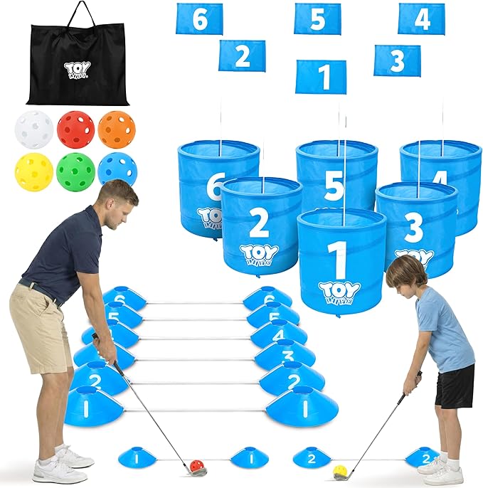 TOY Life Golf Game Set, 6 Holes Backyard Golf Bucket Game for Adults Kids, Practice Golf Course with Balls and Flag, Outdoor Indoor Golf Yard Game for Beach, Camping and Lawn