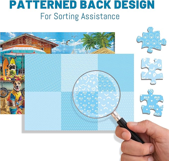 BenBen Puzzles for Adults 1000 Pieces, Dogs on Vacation, Funny Dog Jigsaw Puzzles with Patterns on Back, Challenging Puzzles for Family Game Night Home Décor