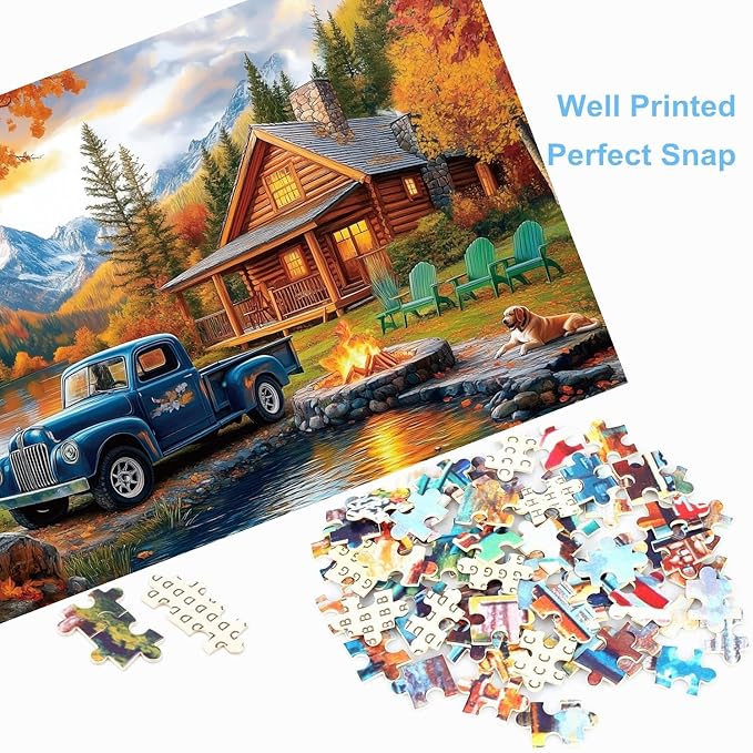 500 Piece Puzzles for Adults Blue Pickup & Cottage 20.5 x 15 Inch 500 Piece Jigsaw Puzzles for Adults Puzzles 500 Pieces for Adults Educational Challenge Puzzle