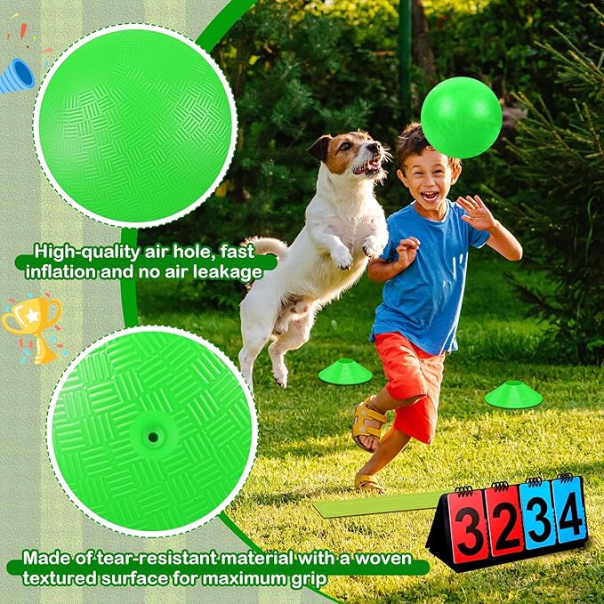 Jenaai 18 Pcs Sports Kickball Set Includes Playground Ball 5 Rubber Throw Down Bases Ball Pump Scoreboard Net Bag 10 Foul Line Cones for Adults Playground Backyard Game(10 Inch,Green)