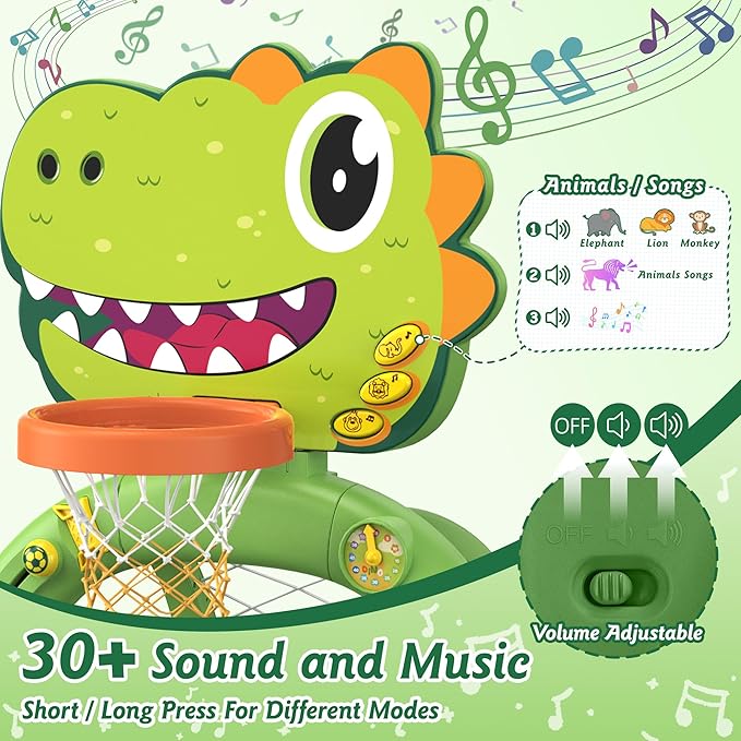 Dinosaur Toddler Basketball Hoop & Soccer Goal Montessori Toys for Baby 12-18 Months,Twinkoo 1, 2, 3+ Year Old Gift Toys for 1 Year Old Boy and Girl(Green)
