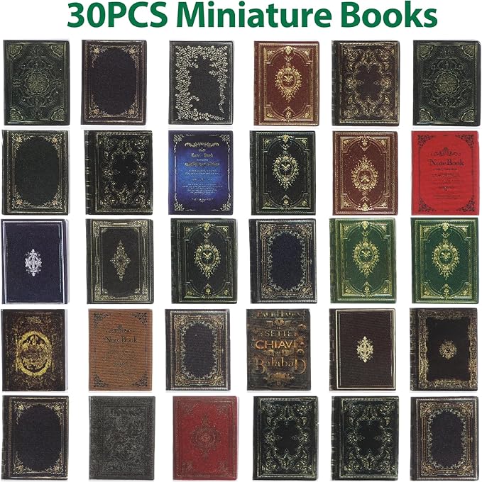 Miniatures Dollhouse Books 30 PCS 1:12 Scale Assorted Colorful Tiny Books for Dollhouse Accessories Classic Pattern Mini Brands Book Doll House Model Accessories for Dollhouses Decoration