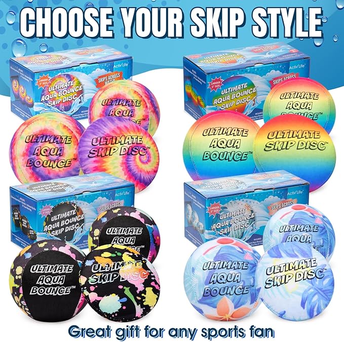Activ Life Ultimate Skip Ball, Large 3" - 2 Water Skip Balls with 1 Skip Disc - Water Bouncing Ball Set for Beach, Pool & Lake Games - Fun Summer Toys for Kids, Teens, Adults & Families