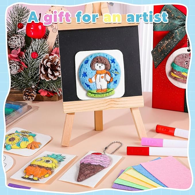 Magic Foam Texture Painting Kit with 65 Pcs: 3D Puffy Paint Art Supplies for DIY Crafts, Activities, Creative Gifts (30 Foam Textured Paper, 12 Markers, 2Waterpen, 20 Chains,1 easel, 1 scissors)