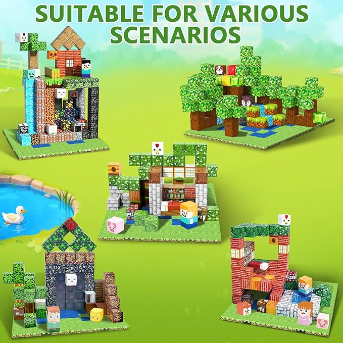 4PCS Baseplate for Minecraft Magnetic Blocks, Magnetic Building Blocks Baseplate Magnet Toys for Kids Ages 4-8 8-12-Baseplate 4" x 4", STEM Building Toys Birthday Gifts for Boys Girls, River