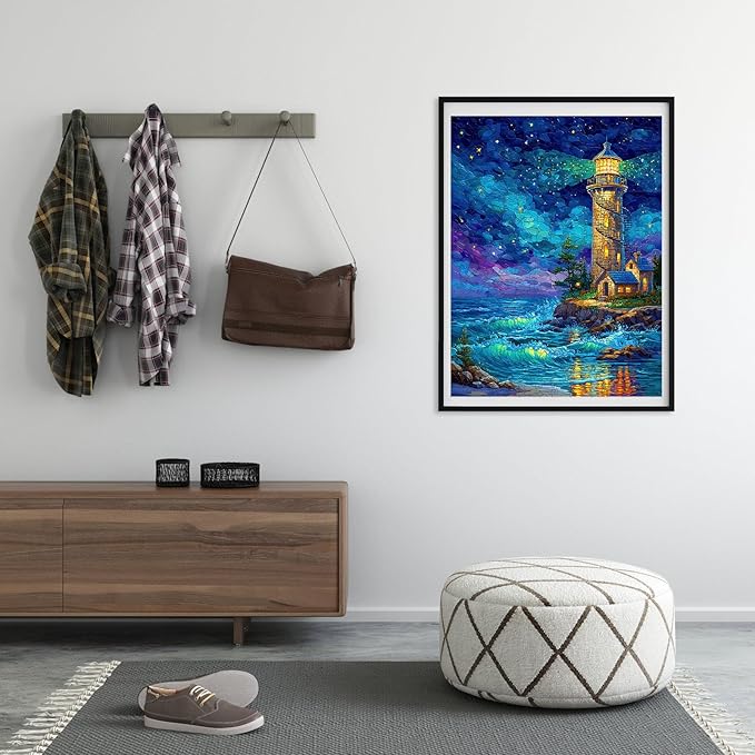 Jiroinlly Wooden Puzzles for Adults 200 Pieces, Night Lighthouse, 5MM Thick Adult Jigsaw Puzzles, Unique Shaped Puzzle for Family and Friends, Home Wall Decor, Exquisite Packaging Gift, 8.9x11.8 in