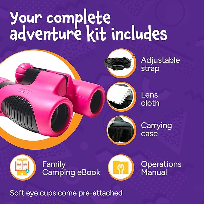 Think Peak Pink Binoculars Science Toy for Kids Ages 3-12 Years - Real Compact Outdoor Adventure & STEM Educational Nature Hiking Explorer for Bird Watching, Camping Children’s Birthday Gift