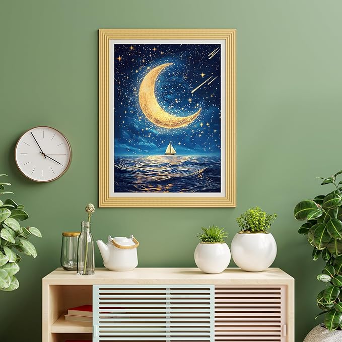 Ocean Puzzle 1000 Pieces-Starlit Voyage, Starry Night Puzzle 1000 Pieces, Moon Puzzles for Adults, Difficult Jigsaw Puzzle for Families, Finished Size 19.69 * 27.56", with 1:1 Poster