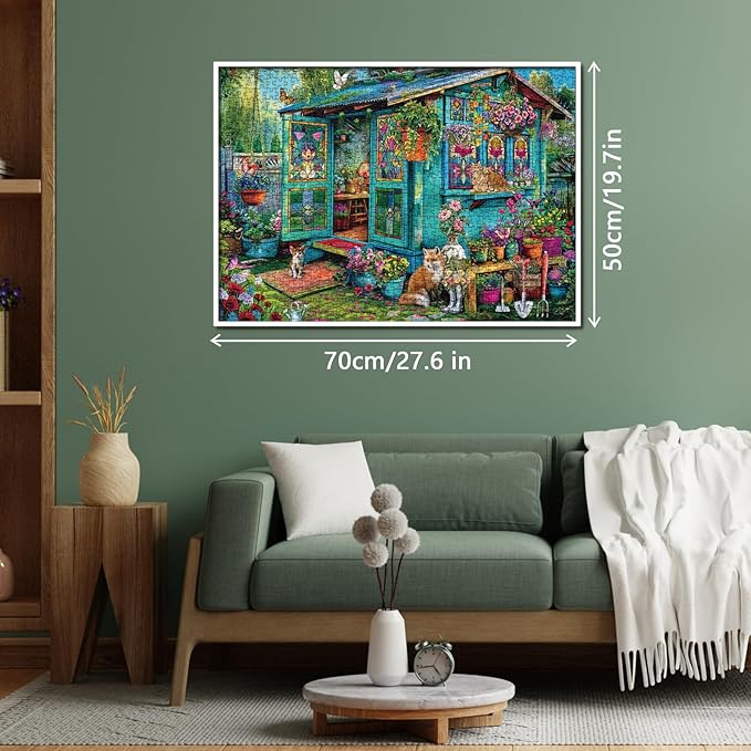 Garden Flower Puzzle 1000 Piece for Adults, Plant Gardening Jigsaw Puzzles, Spring Bird Cat Puzzle