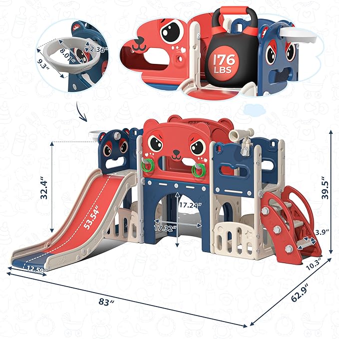 9 in 1 Toddler Slide Playset Indoor Outdoor Kids Slide and Climber for Toddler Age 1-6, Children Slide Climber Playground