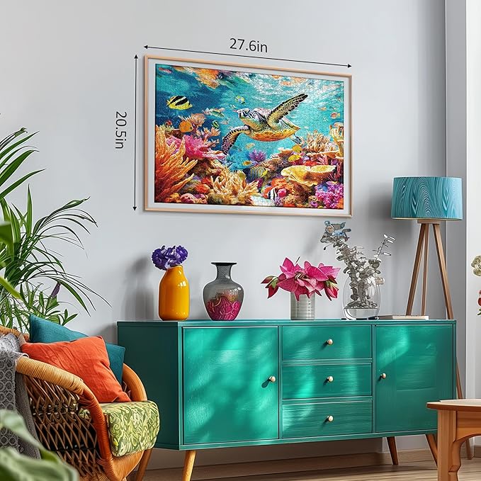 takfot Puzzles for Adults 1000 Pieces - Ocean Beach Sea Turtle Coral - 1000 Piece Puzzles with Letters on Back - Jigsaw Puzzles 1000 Pieces for Fun Game Nights - 27.6" L X 20.5" W, 1:1 Poster