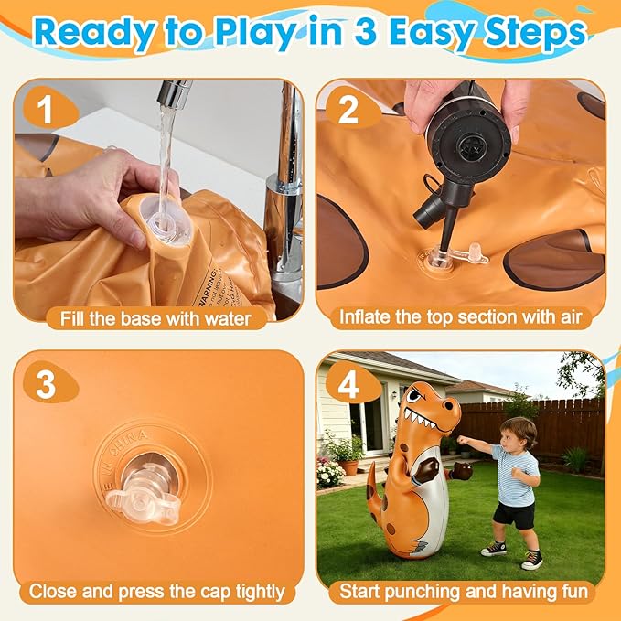 Inflatable Dinosaur Punching Bag for Kids, 47" Toddler Blow up Punching Bag for Ages 3-14, Children Bop Bag Toys & Gifts with Bounce-Back Action