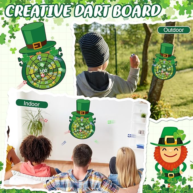 St Patricks Day Games Set Large 23.6 x 31.5in Dart Board Games with 6 Sticky Balls Irish Party for Adults St' Patricks Day Party Throwing Indoor Outdoor Yard Toss(Green Top Hat)