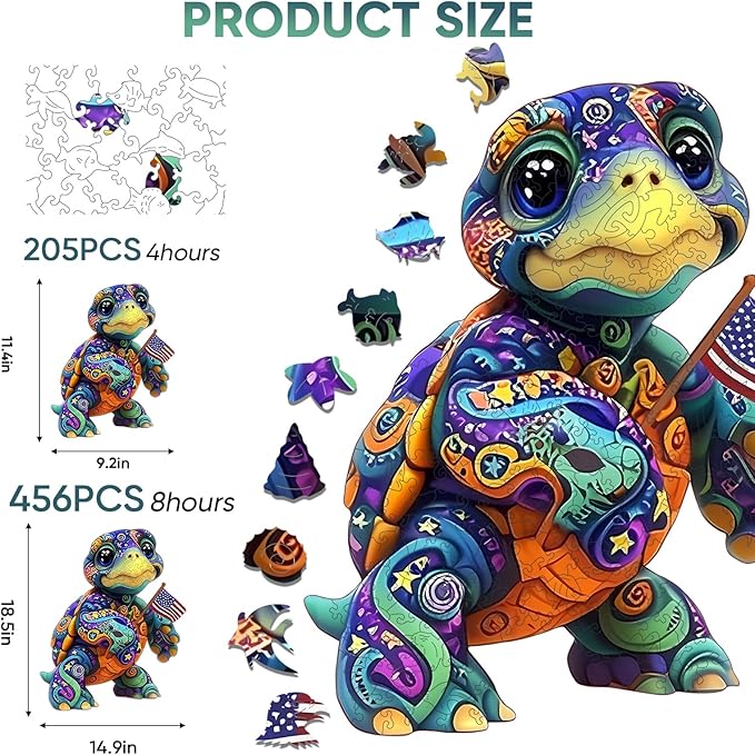 Mocfesk Sea Turtle Wooden Puzzles, Unique Shaped Ocean Jigsaw Puzzles for Kids and Adults, Animal Puzzles 205 Pieces with Wooden Gift Box, Family Game 11.4'' x 9.2''