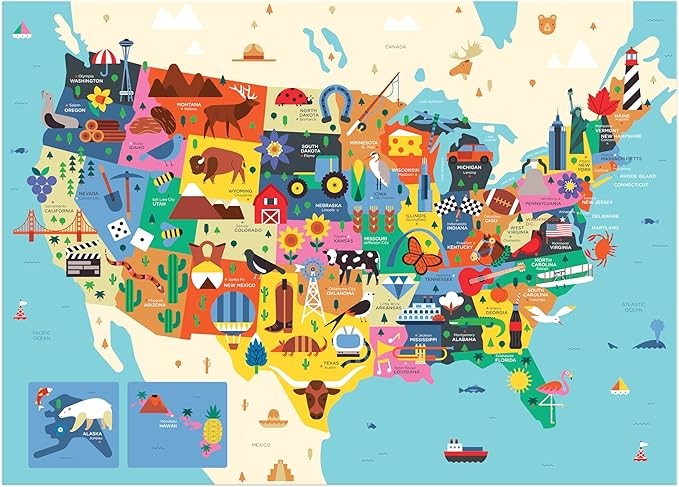 Mudpuppy Map Of The USA – 70 Piece Geography Puzzle with State-Shaped Pieces and Iconic Landscapes Cultural Items And More
