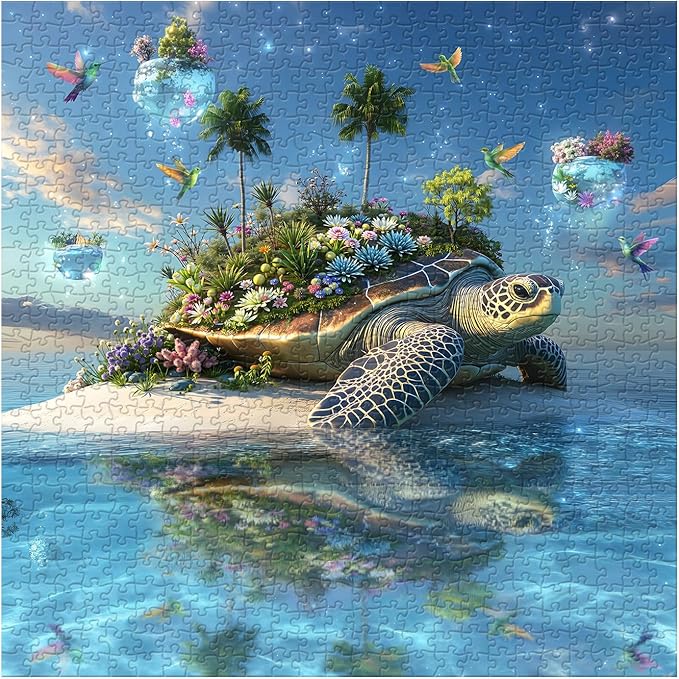 Sea Turtle Puzzle 1000 Piece for Adults, Nature Plant Animal Jigsaw Puzzles, Difficult Ocean Island Art Puzzle as Turtle Decor